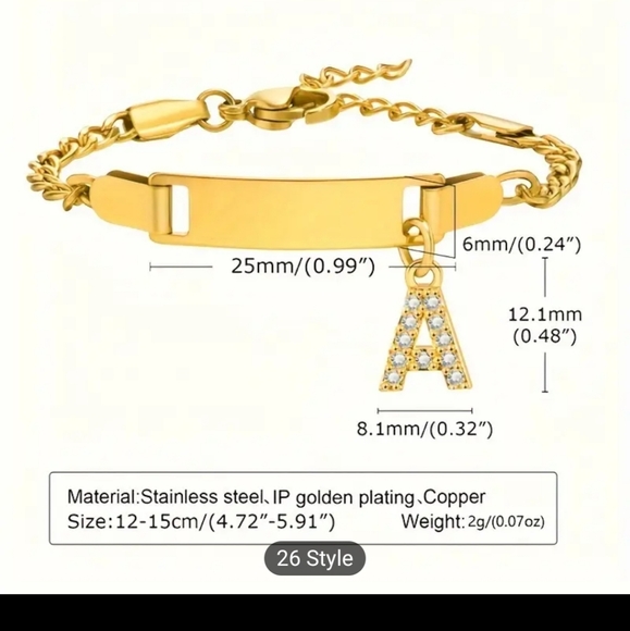 New Kids size initial "B" cz AUTHENTIC GENUINE SOLID 18k stainless steel - Picture 1 of 3